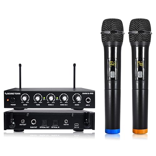 Sound Town 16 Channels Wireless Microphone Karaoke Mixer System with Optical (Toslink), AUX and 2 Handheld Microphones - Supports Smart TV, Home