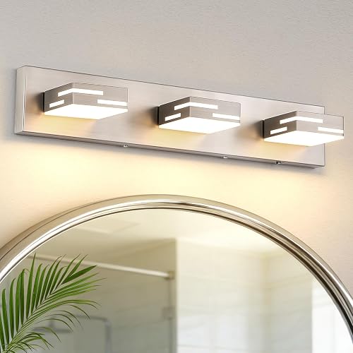 MKBNG 3-Light 5CCT Modern Bathroom Vanity Light Fixtures, 24-Inch 350° Rotatable LED Vanity Lights Over Mirror, Dimmable Brushed Nickel Wall Sconce