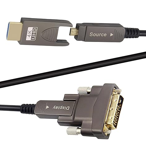SkyeySnail 25ft 4K HDMI DVI Cable, Fiber Optic HDMI Cable, Micro HDMI to HDMI, Detachable Type A to DVI, D to DVI, 18Gbps Ultra Speed, Slim Flexible