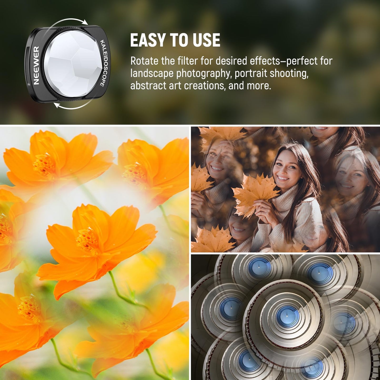 NEEWER Kaleidoscope Prism Filter Compatible with DJI Osmo Pocket 3 Creator Combo Accessories, Magnetic Multicoated HD Optical Glass Gimbal Camera Lens
