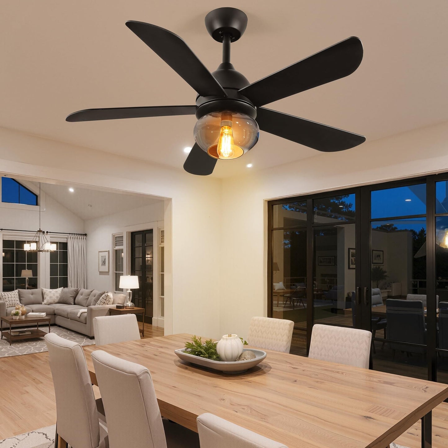 YITAHOME Ceiling Fans with Lights, Unique Designs for Glass Lampshade and Fan Blades, 52 Inch Modern Ceiling Fan, 6 Speeds, Reversible Quiet DC Motor