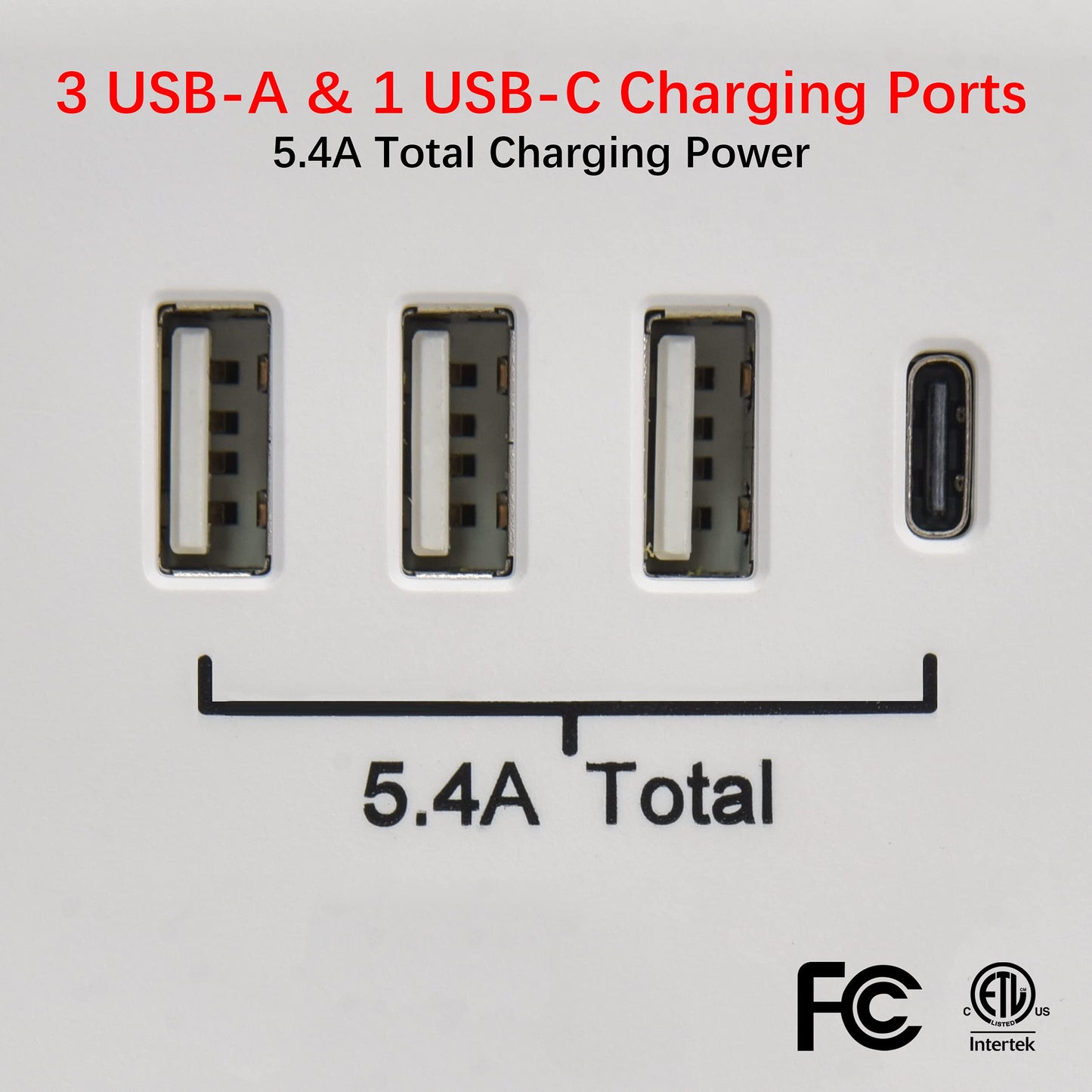 Clear Power 2pack: 6-Outlet Wall-tap w/3-port USB-A & 1-Port USB-C Chargers, CP30007X2