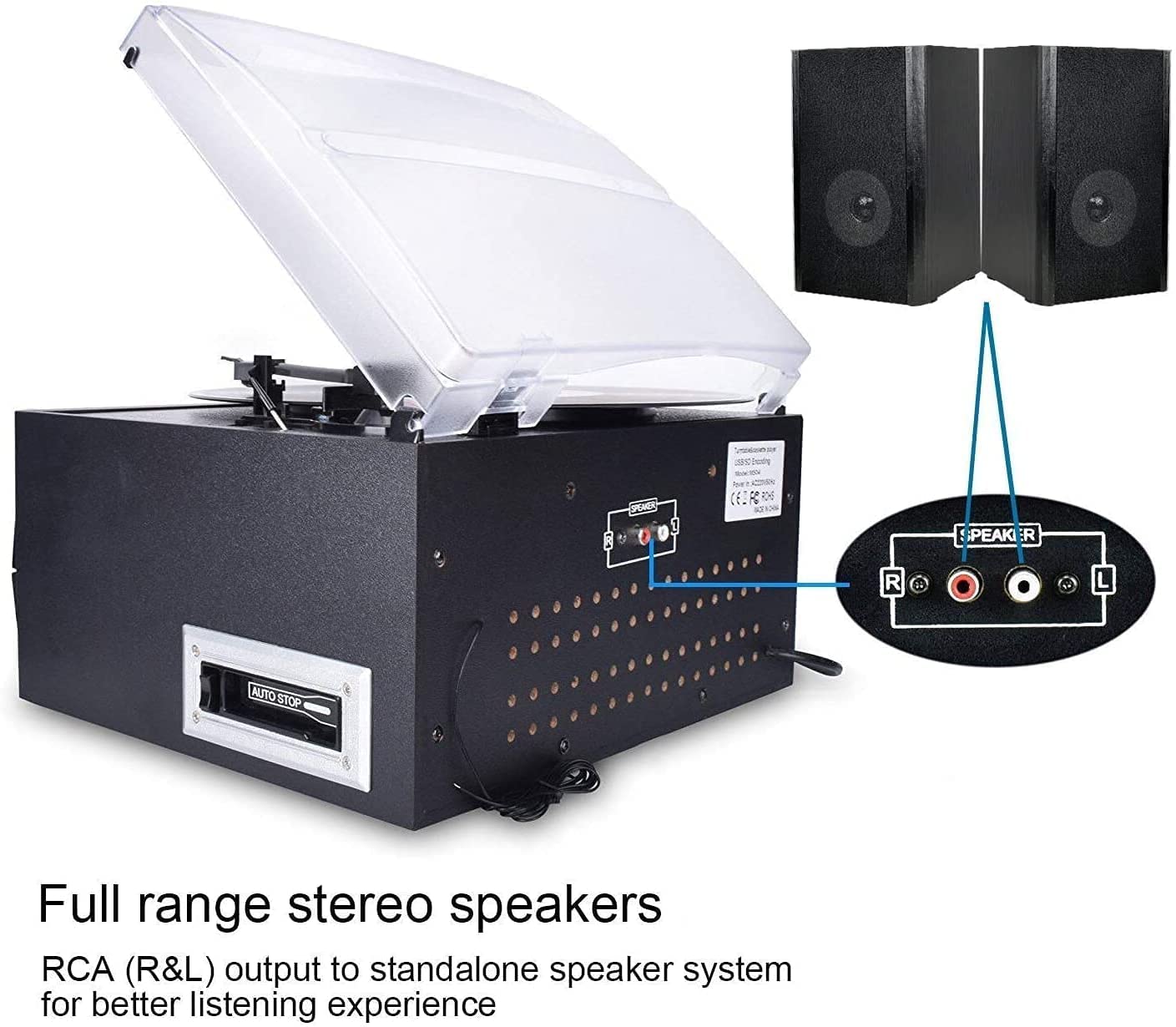 DIGITNOW Bluetooth Record Player Turntable with Stereo Speaker, LP Vinyl to MP3 Converter with CD, Cassette, Radio, Aux in and USB/SD Encoding, Remote