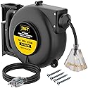 TerraBloom Retractable Extension Cord Reel with Light Indicator - 14/3 Cord Reel 45 ft - Triple Outlet Electric Cord Reel - Wall Mounted Retractable