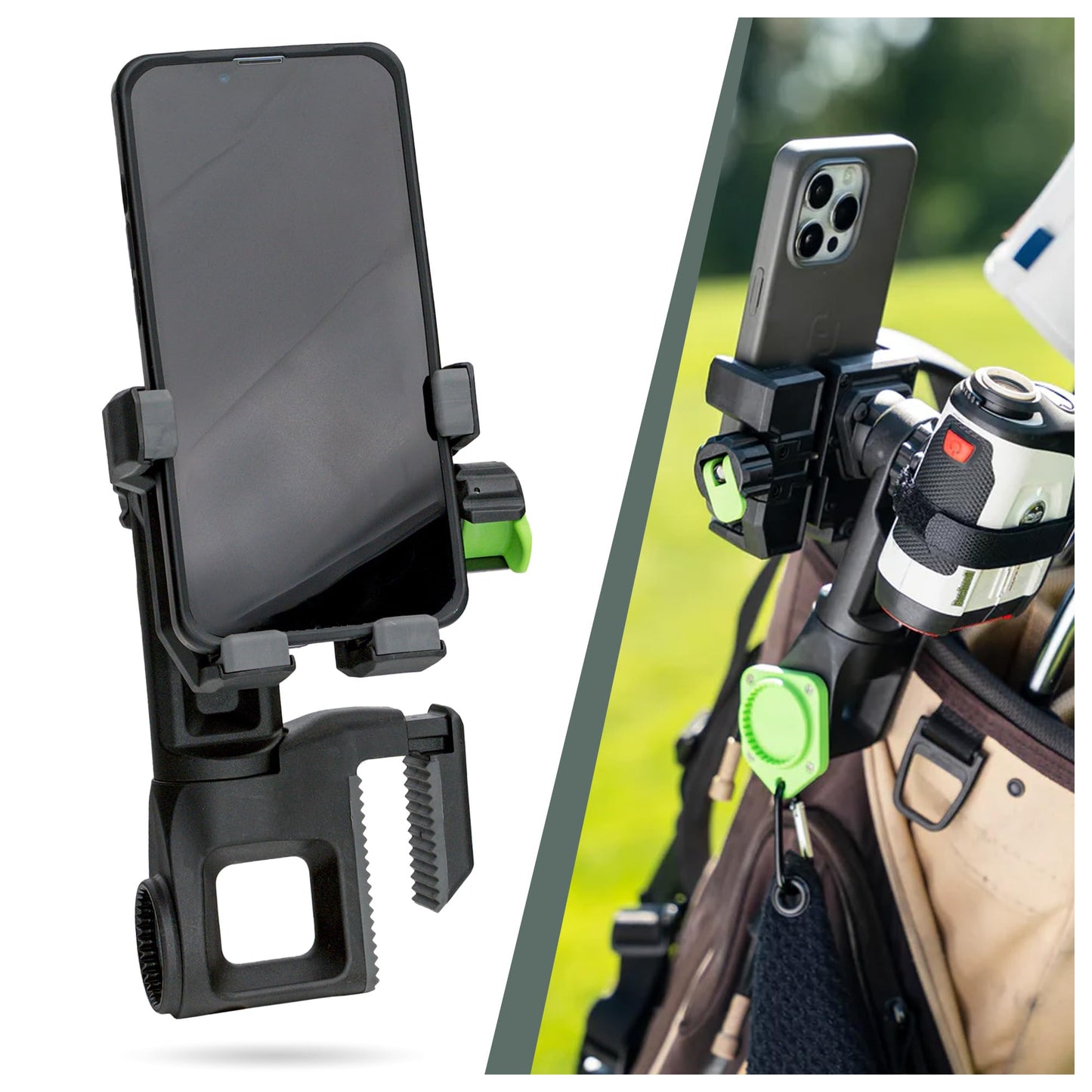 Method Golf CarryStack Golf Bag Phone Holder - Heavy Duty Magnetic Phone Mount for Most Smartphones with Magnetic Range Finder Strap- Full Rotation