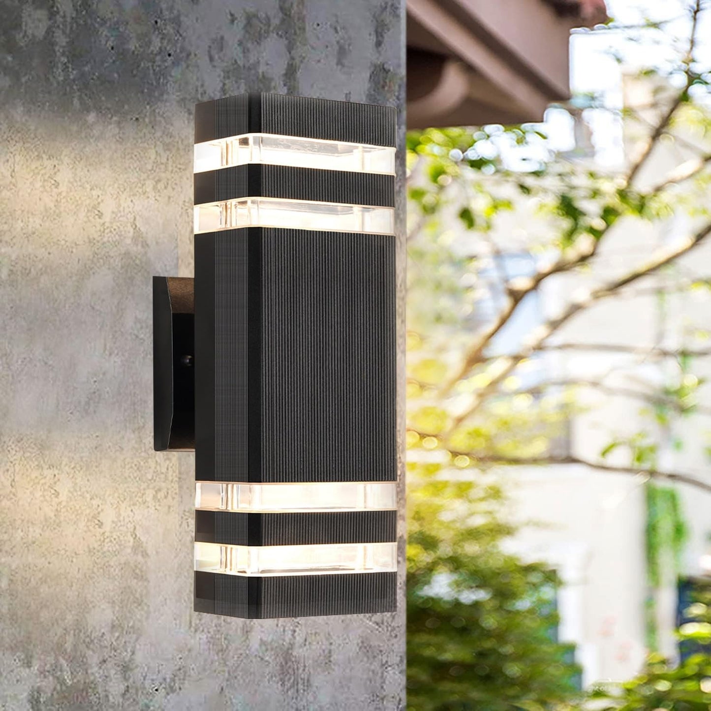 OUTKEIEI Outdoor Wall Sconces, LED Modern Black Exterior Wall Light, Simple Aluminum Waterproof Porch Wall Mount Light 2-Pack