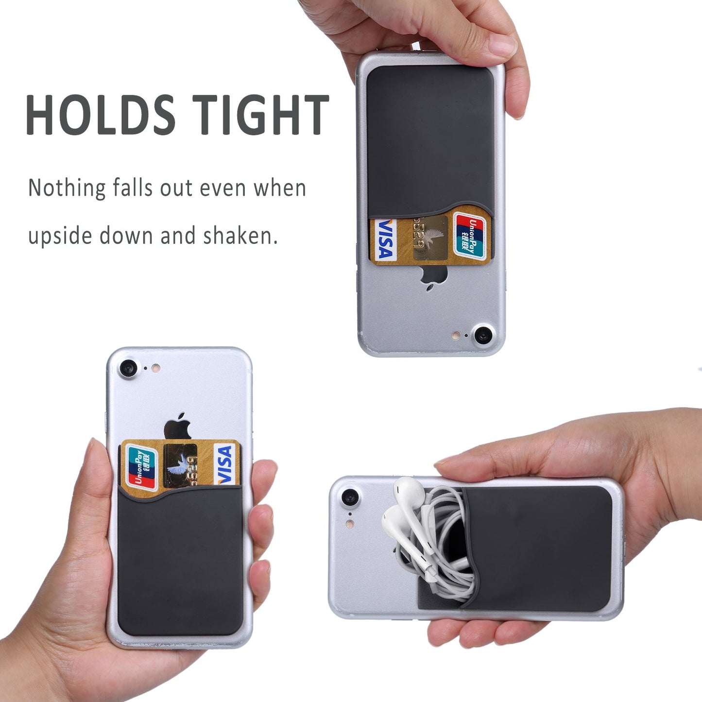 Pofesun Adhesive Phone Card Holder, 3 Pack Silicone Stick-on Wallet ID/Credit Card Holder Pouch Sleeve Self Adhesive Sticker Case for iPhone 17 16 15
