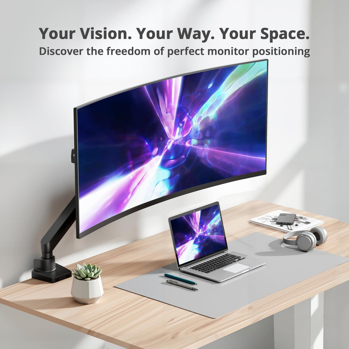 SIIG Aluminum Mechanical Single Monitor Arm Mount - Height Adjustable Desk Mount for 17in to 32in Screens - 17.6lbs Max VESA 75x75mm 100x100mm, Black