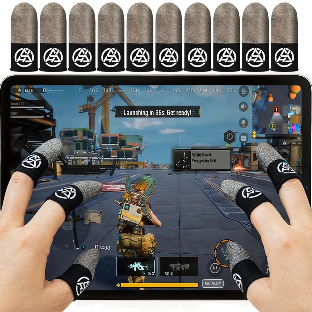 PXIRQ 10-Pack Pro Gaming Finger Sleeves: 0.3mm Silver Fiber, Ultra-Thin, Anti-Sweat & Breathable Thumb Cover Gloves for PUBG/Fortnite/COD - Fits All