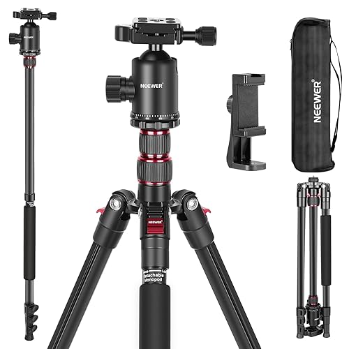 NEEWER 77 inch Camera Tripod Monopod for DSLR, Phone with 360° Panoramic Ball Head, 2 Axis Center Column, Arca Type QR Plate, Bag, Compact Aluminum