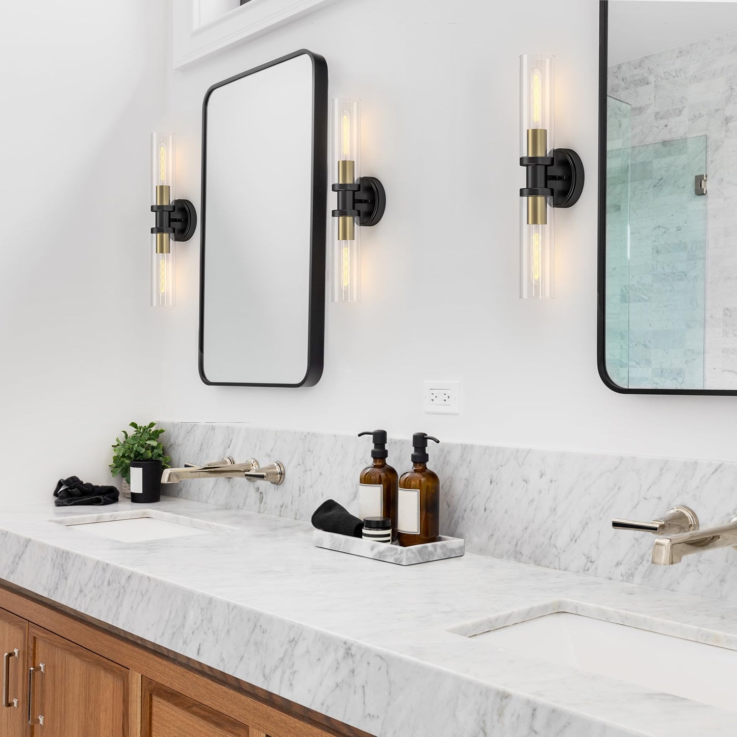 Espird Bathroom Light Fixtures 2-Light Black & Gold, Bathroom Vanity Lights Over Mirror, Wall Sconces, Industrial Lighting, Modern Brushed Brass