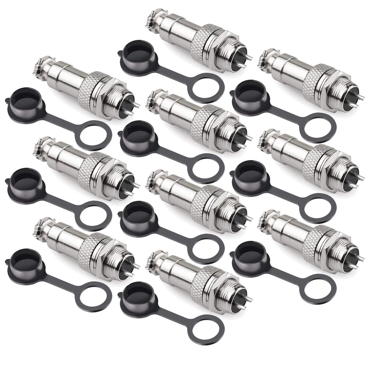DIYhz GX16 2 Pins Panel Metal Mount Circular Metal Aviation Connector Adapter Male Female Plug Socket with Waterproof Cap (10 Pcs)