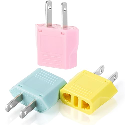 Bates- European to US Plug Adapter, 3 Pack, Colorful, Plug Adapter Europe to USA