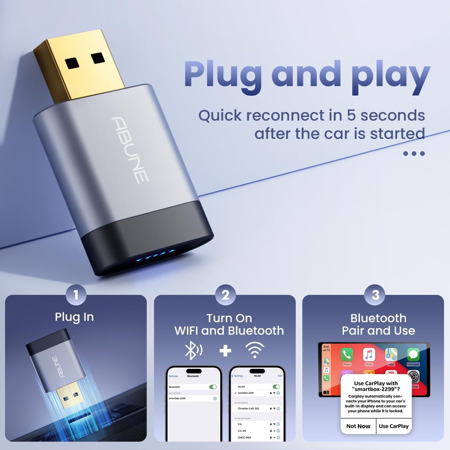 2025 Mini Wireless CarPlay Adapter for iPhone & Android Auto, Easy to Use Bluetooth Dongle with Fast Stable Connection, Converts Wired to Wireless Car