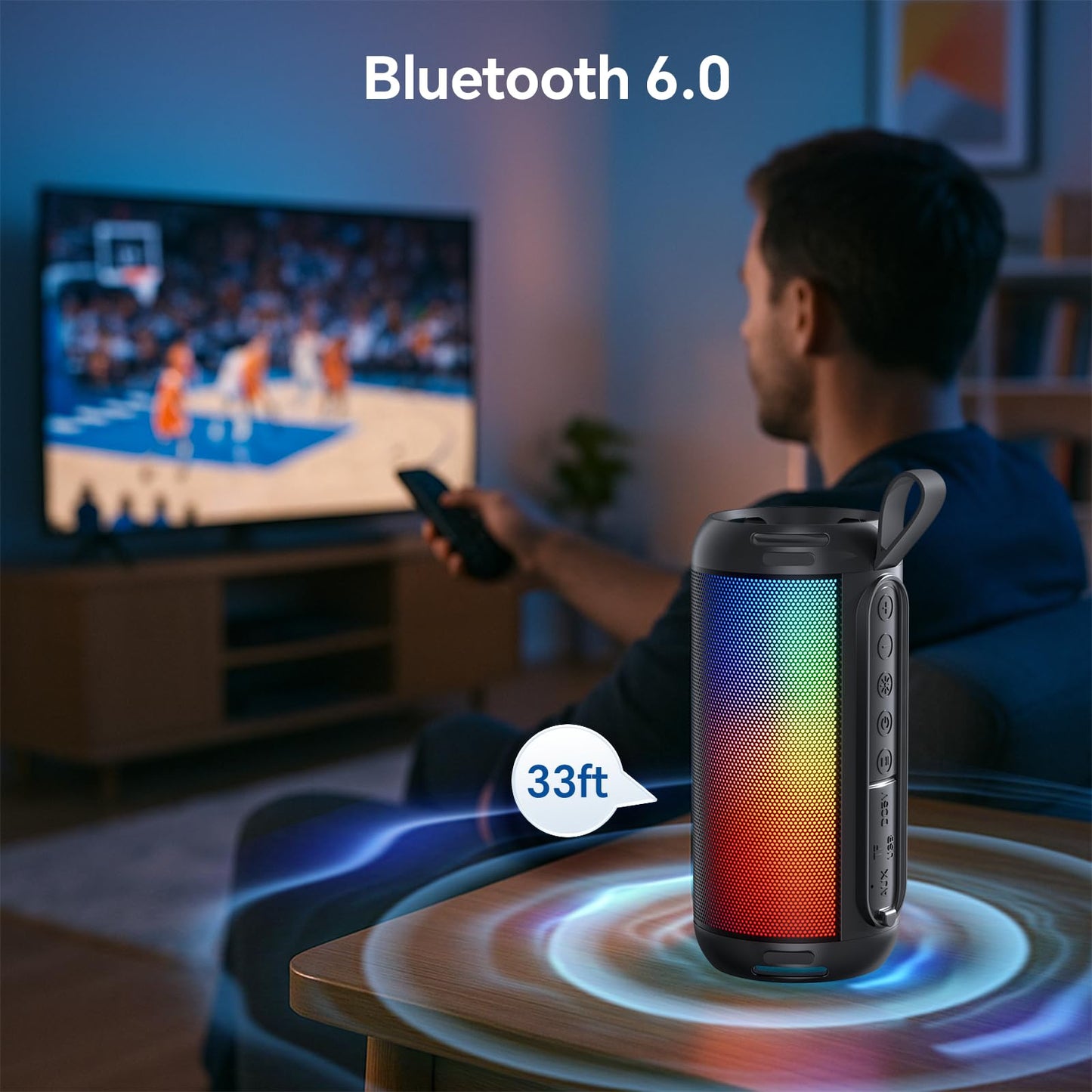 FULMINARE Bluetooth Speaker Wireless TWS Pairing 26W HD Loud Stereo Portable Bluetooth Speakers 6.0 with 16H Playtime, RGB LED Light, IPX5 Waterproof