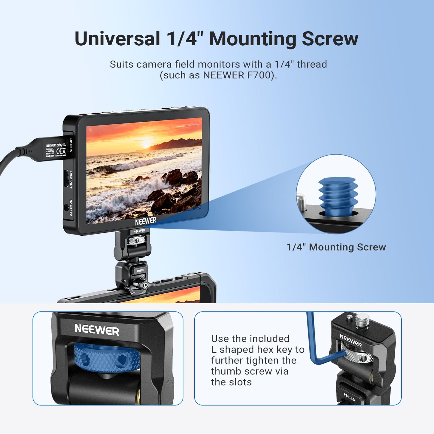 NEEWER Quick Release Monitor Mount for Phone Cage, Video Rig Stabilizer Mobile Photography Accessories Holder Compatible with iPhone Samsung Android