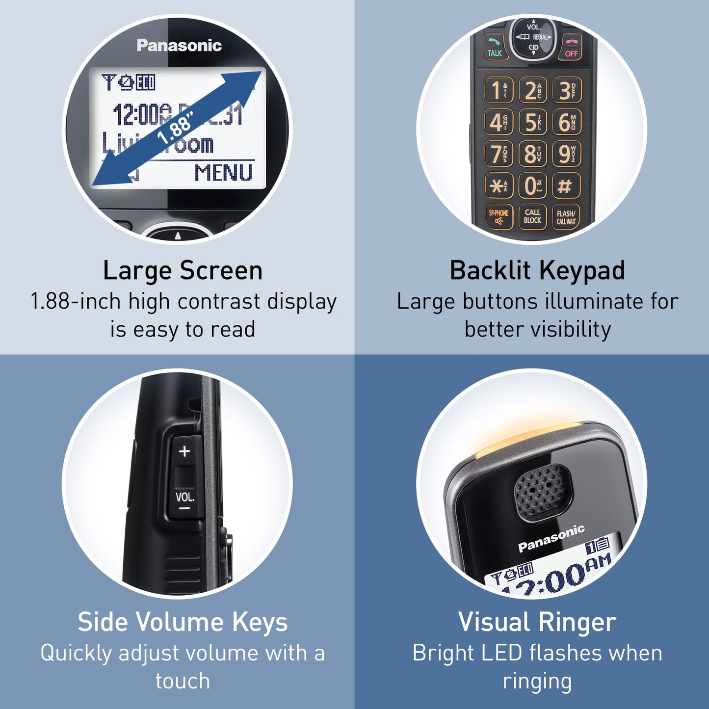Panasonic Additional Cordless Phone Handset Compatible with KX-TGE633M/TGE645M Cordless Phone Systems - KX-TGEA60M (Metallic Black)