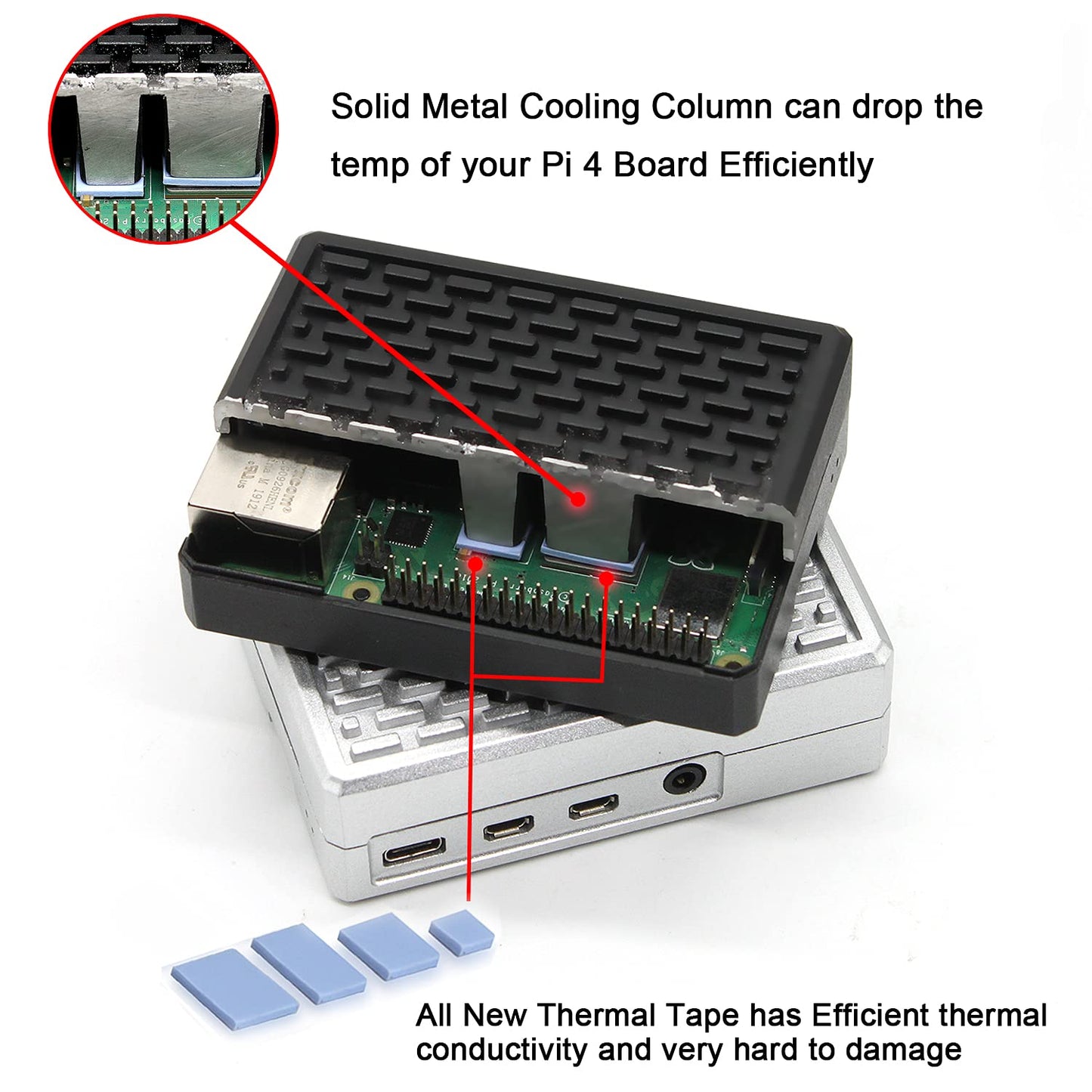iUniker Aluminiun Pi 4 Case Passive Heatsink Cooler for Raspberry Pi 4 Model B 8GB/4GB/2GB
