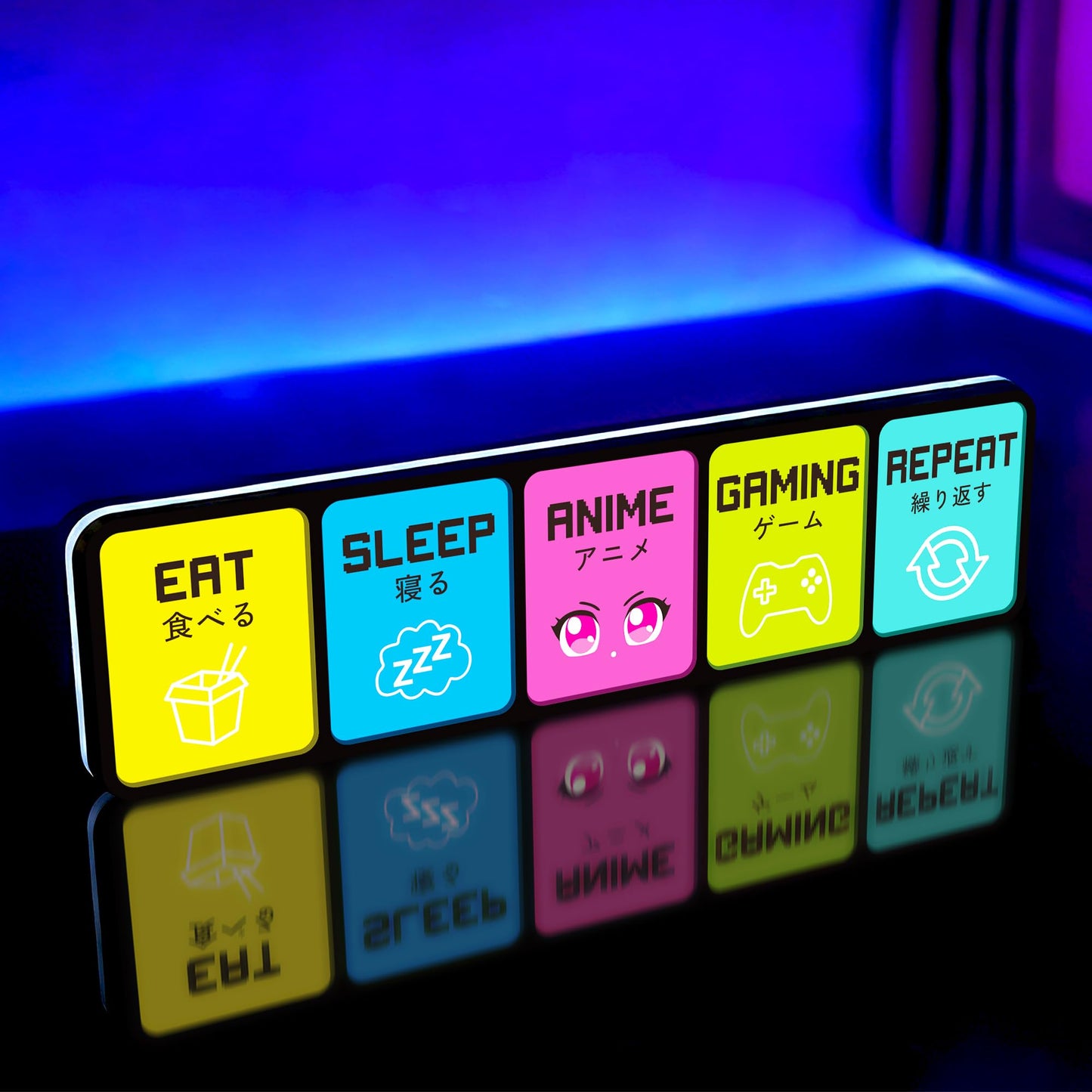 Tokeneon Eat Sleep Anime Gaming Repeat LED Light Sign, Dimmable LED Gaming Room Decor Wall Light, Game Setup Room Sign for Bedroom, Neon Gaming Decor