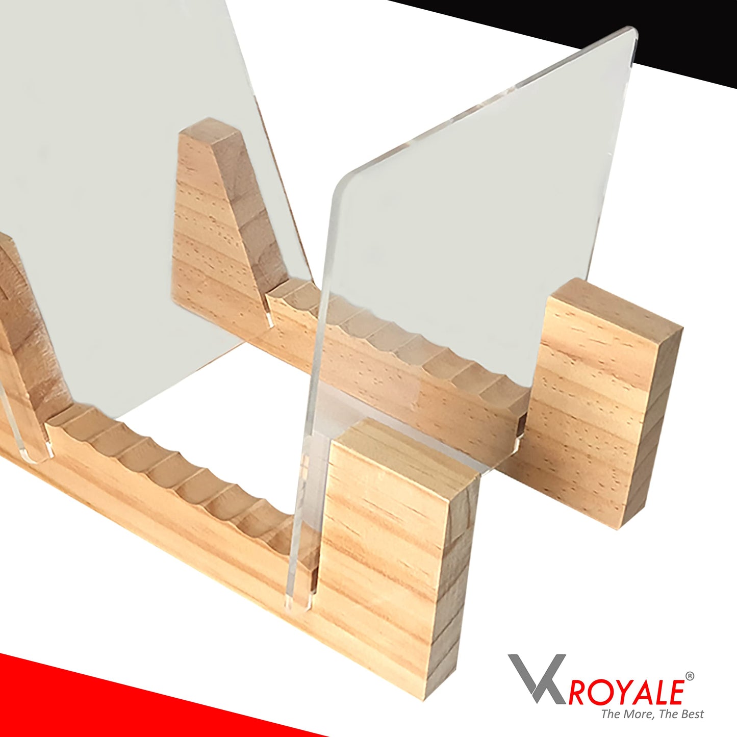 VK-Royal Vinyl Records Storage Holder Display Stand - Holds Up to 25 Turntable LP's Records Albums - Wood Stand, Rubber Grip pad and Clear Acrylic