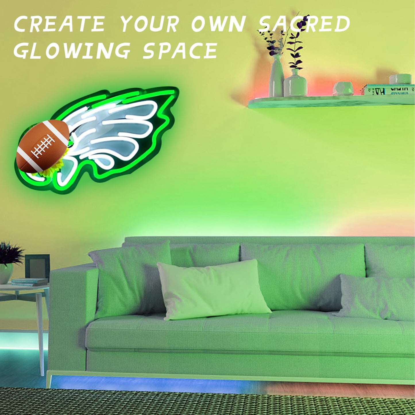Football Team Neon Sign for Wall Decor,Eagle Neon Signs,LED Neon Light for Man Cave Birthday Gifts for Rugby Fans Green Light Up Sign for Bedroom