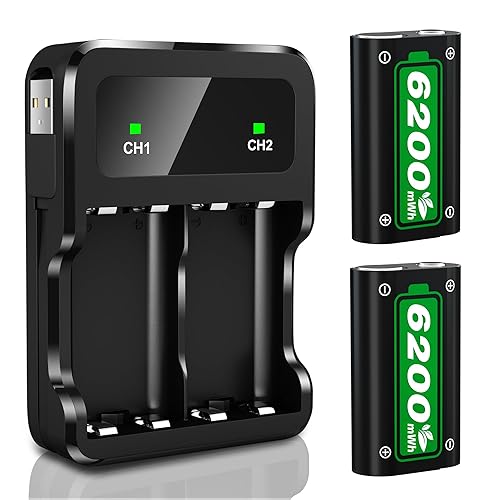 Ponkor Rechargeable Battery Packs for Series X|S/Xbox One, 2 x 6200 mWh Batteries with Charger for Xbox One S/X/Elite Controller Battery Pack Xbox