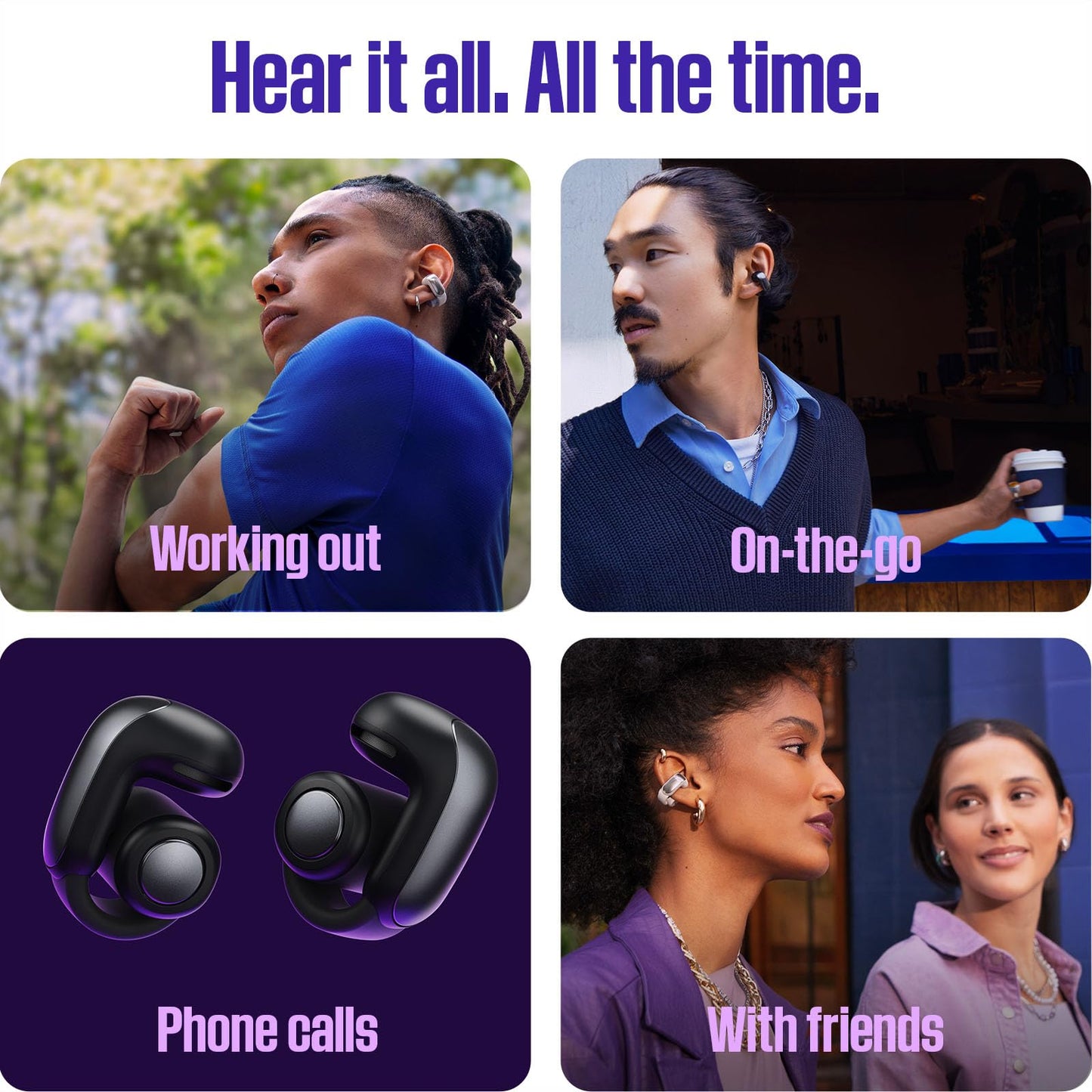 Bose Ultra Open Earbuds - Bluetooth Open Ear Earbuds with OpenAudio for Awareness, Clip-On Design for Comfort, Water Resistant, Up to 48 Hrs
