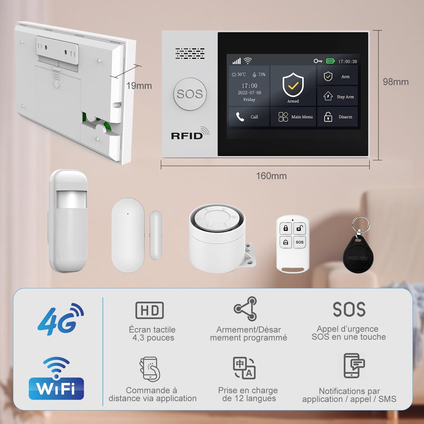 WiFi Wireless Alarm System for Home Security - 24/7 Protection Smart Home Devices 4.3" Touch Screen, GSM/4G+WiFi, App Instant Alerts, No Monthly Fee