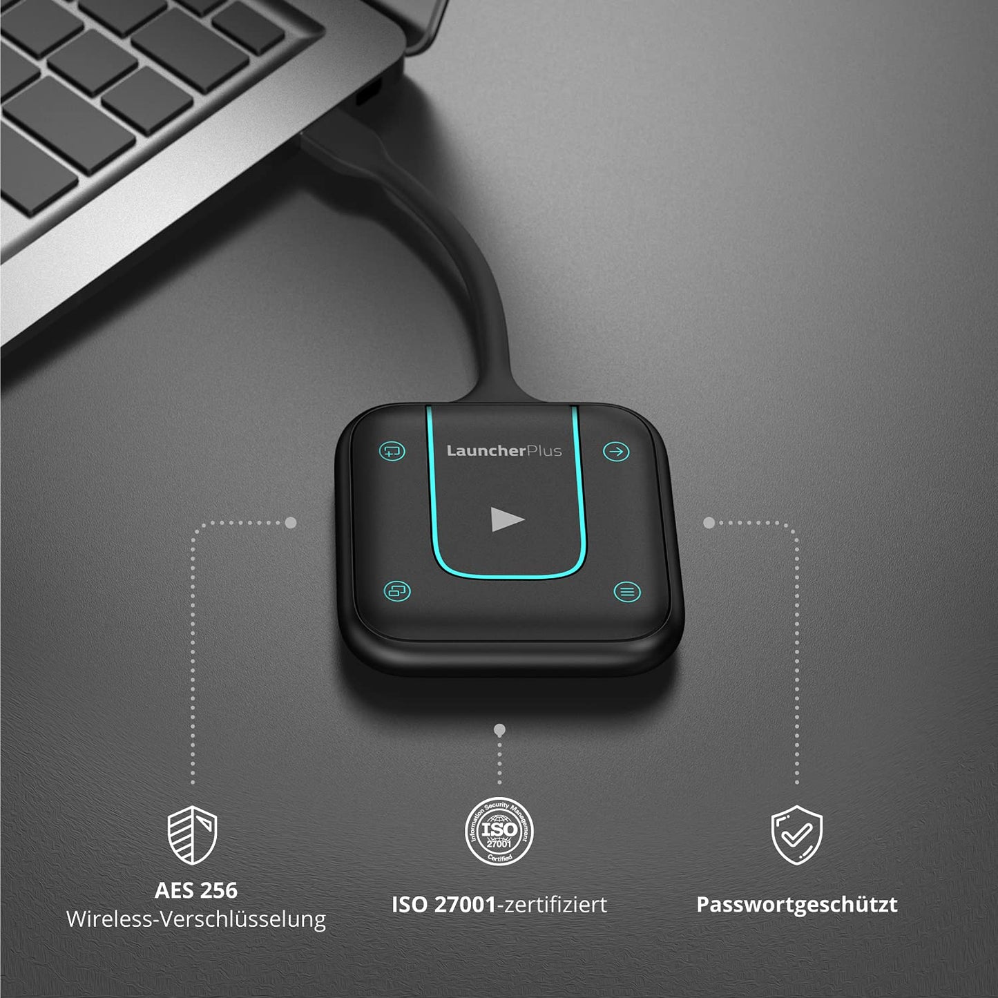 Vivitek LauncherPlus USB Plug and Play Device Dongle Wi-Fi Performance 2.4GHz & 5GHz AES 256 Encryption ISO27001 2 Year Warranty Black