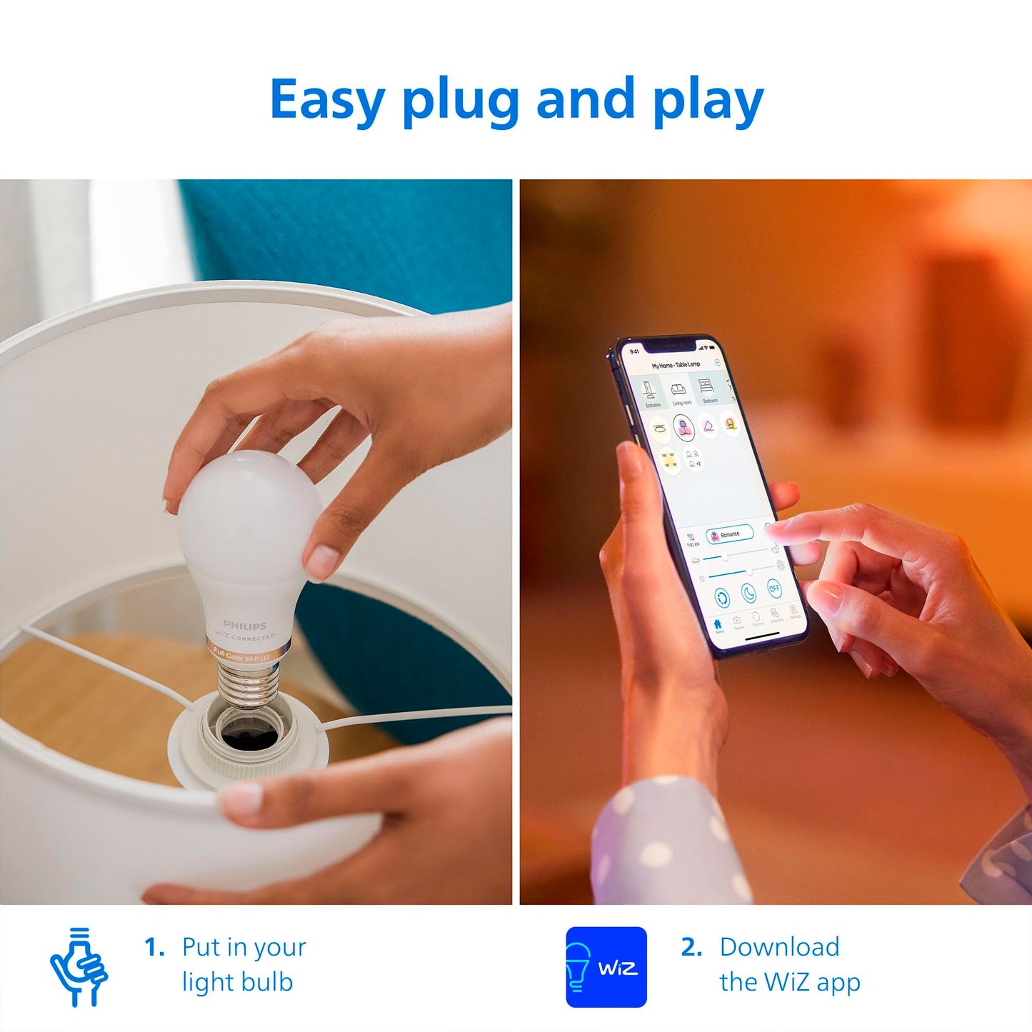 PHILIPS Smart Lighting Connected Light Bulbs, 4-Pack, Color A19 60W 800LM E26 Indoor LED Lights, Smart Bulbs with Motion Detection, Control with Voice