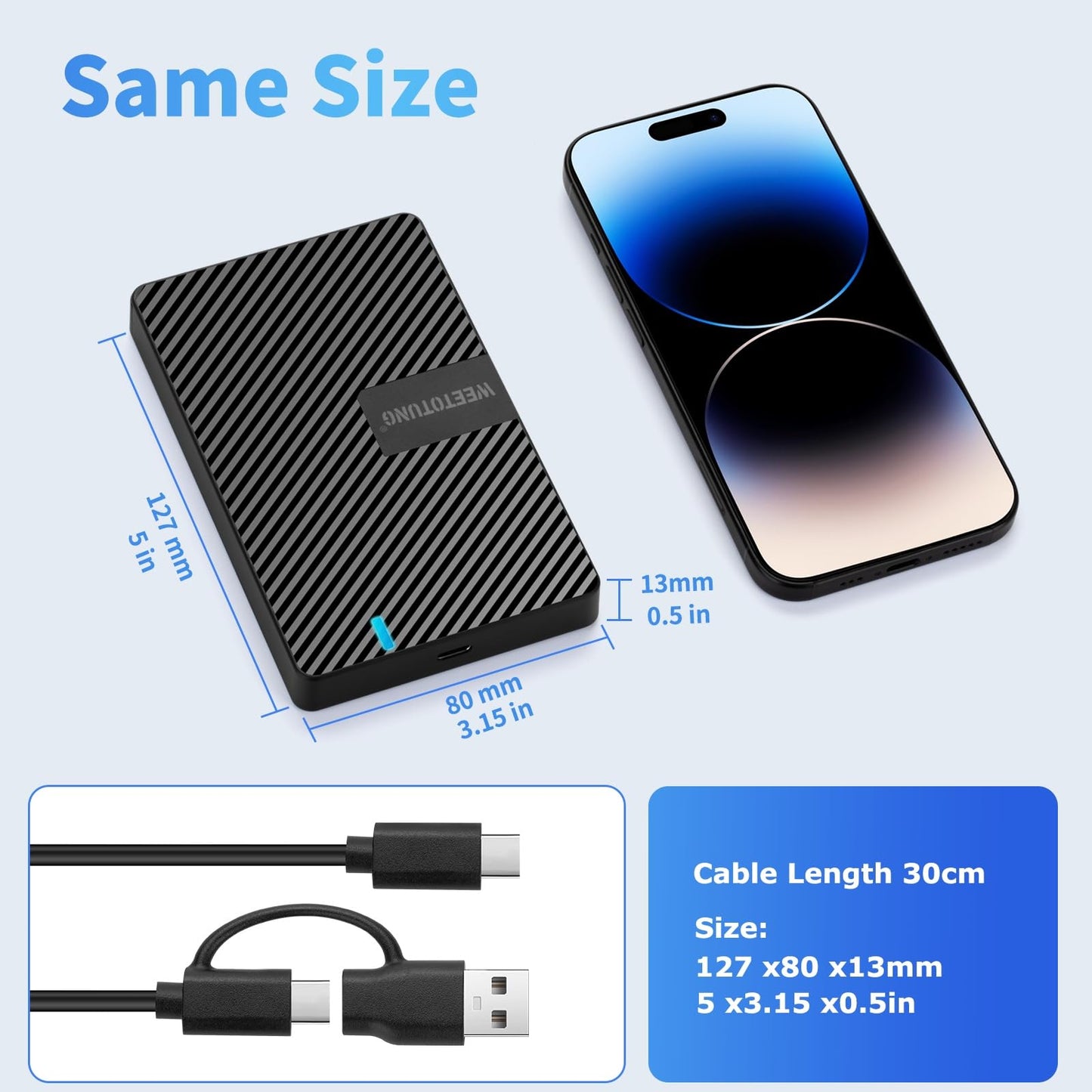 USB-C External Hard Drive Enclosure 2.5'' HDD SSD for sata - WEETOTUNG 6Gbps Tool-Free Case Compatible with UASP Drive - for 7mm 9.5mm Drive