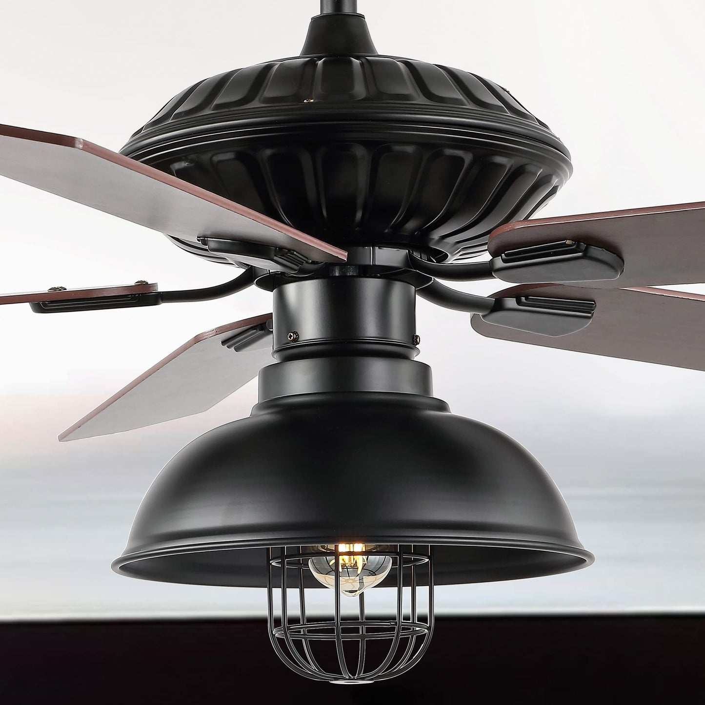 JONATHAN Y Ashton 52" 1-Light Farmhouse Metal Ceiling Fan, Black