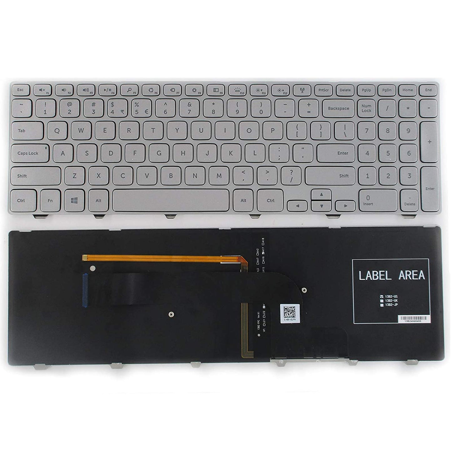 SUNMALL New Laptop Keyboard with Frame and Backlit Compatible with Dell Inspiron 15 7000 7537 P36F Series Silver US Layout