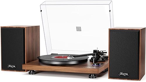 FEKTIK Vinyl Record Player with Magnetic Cartridge,High Fidelity Belt Drive Turntable with Built-in Speakers, Bluetooth Playback and Aux-in