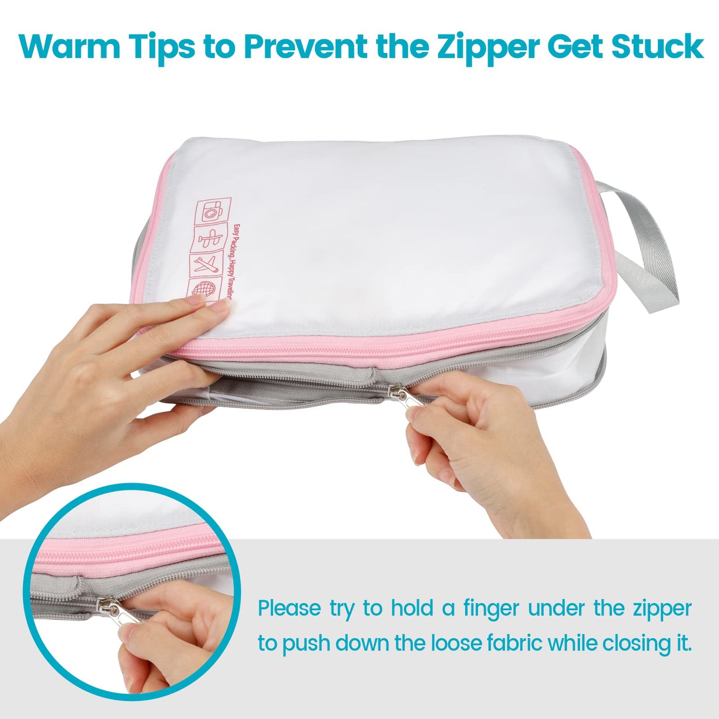 Cambond Compression Packing Cubes 4 Pack – Lightweight Expandable Luggage Organizers Travel Essentials Bags for Carry-On Suitcases, White