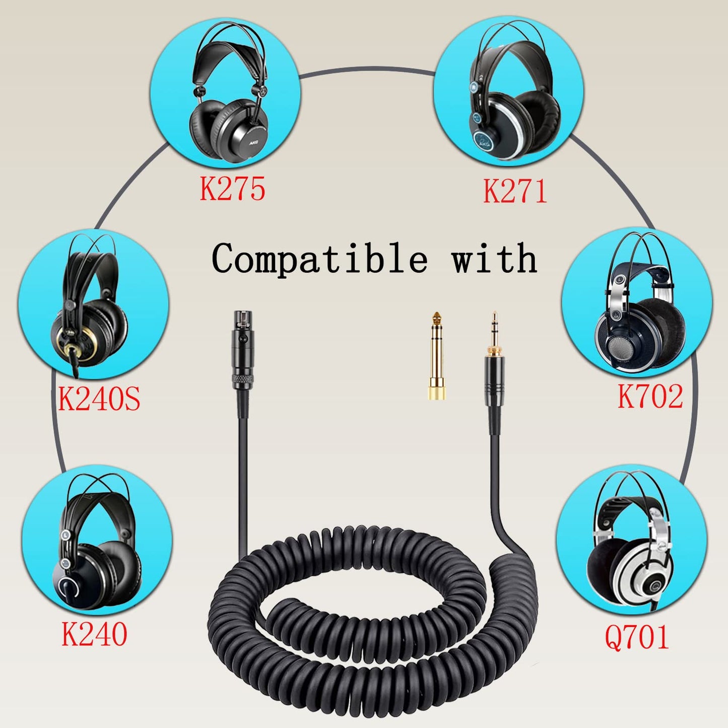FAAEAL K702 Coiled Audio Cable Compatible with AKG Q701 K712 K240S K271S K241 K275 Pioneer HDJ-2000 beyerdynamic DT 770 DT 990 Pro Headphones…