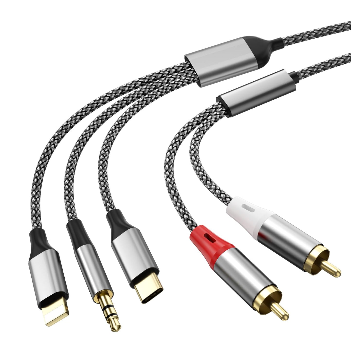 Liaoan Weiyu Three in one RCA Audio Cable, Used to Connect RCA Cable Adapter, USB C to 2 RCA Cable, 3.5mm AUX Audio Cable, Used for Power Amplifier