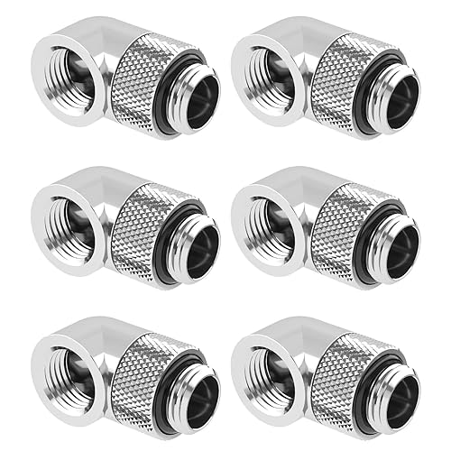 greenDracaena Dracaena.io 6 Pack G1/4" 90° Rotary 360° Swivel Fitting, Male to Female Extender Adapter for PC Water Cooling Loop, Computer Liquid