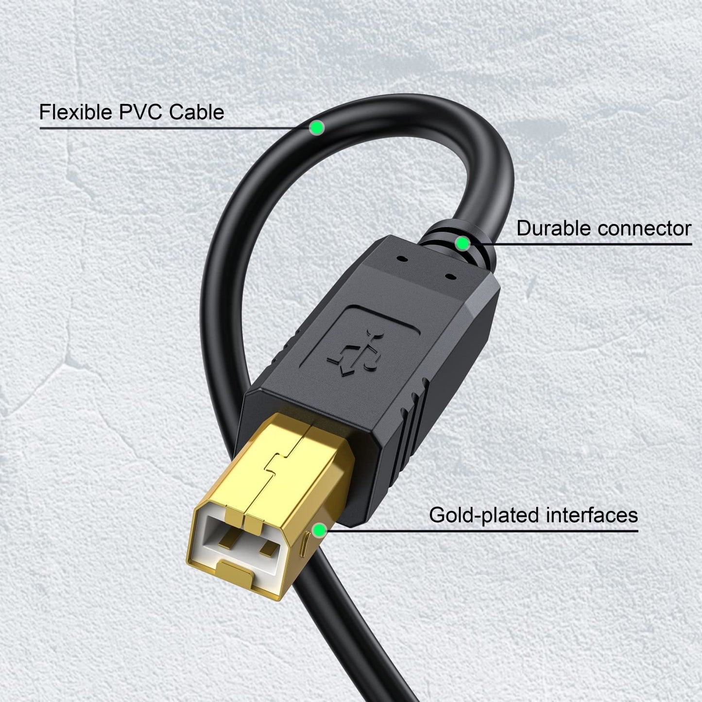 Printer Cable 20 FT - USB A to USB B Printer Cable Compatible with HP, Canon, Brother, Samsung, Dell, Epson and More