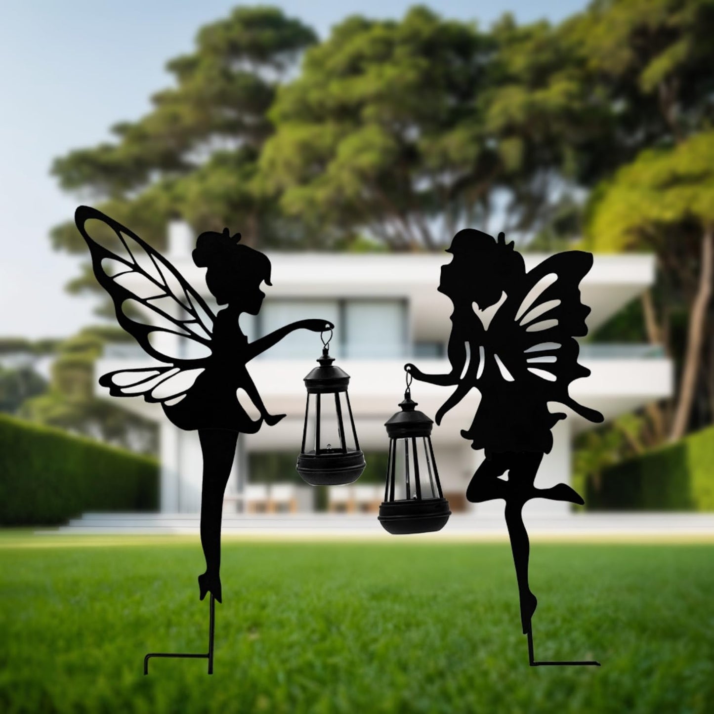 Quterhero Solar Fairy Garden Decor Lights, 2 Packs, Metal Hanging Lanterns with Warm Solar Glow - Exquisite Gifts for Women, Mom, Friends (Fairy