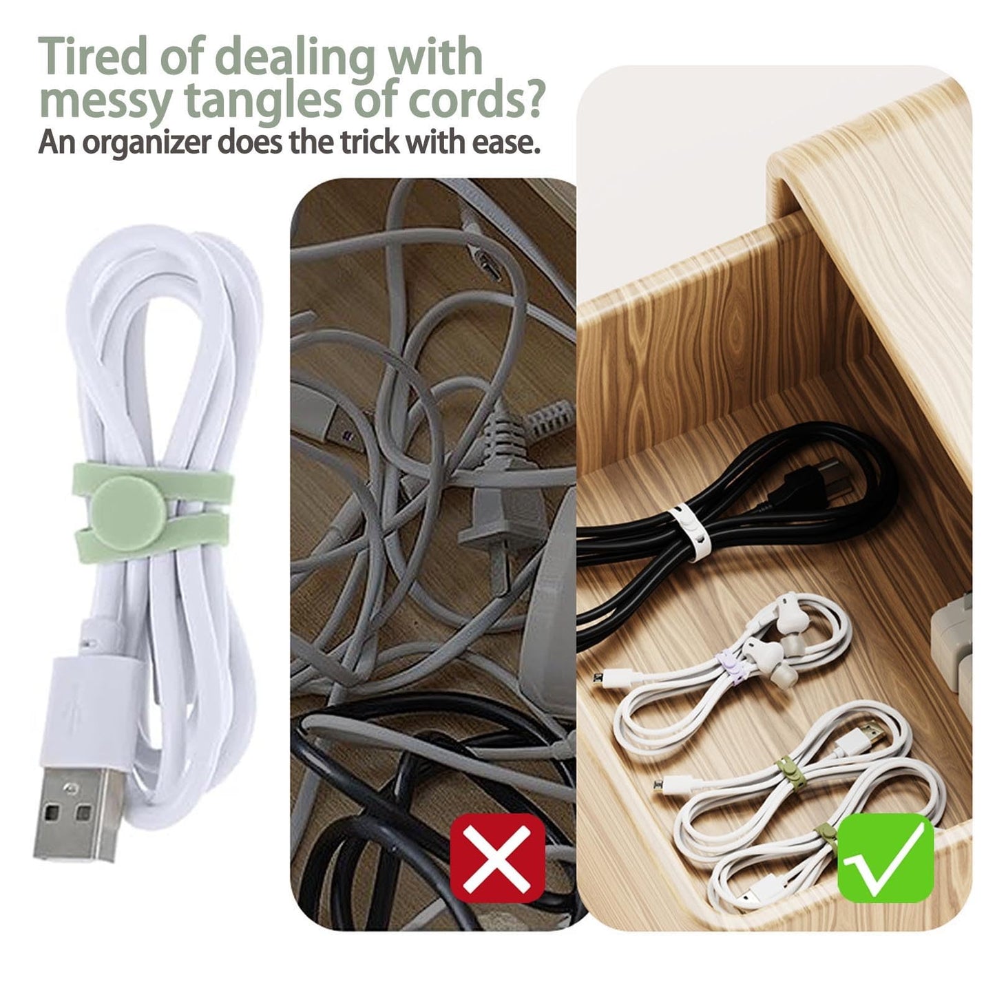 FenrFern 30Pcs Silicone Cable Ties, Reusable Cable Straps Cord Organizer for for Bundling Earphone, Phone Charger, Computer Cords in Home, Office