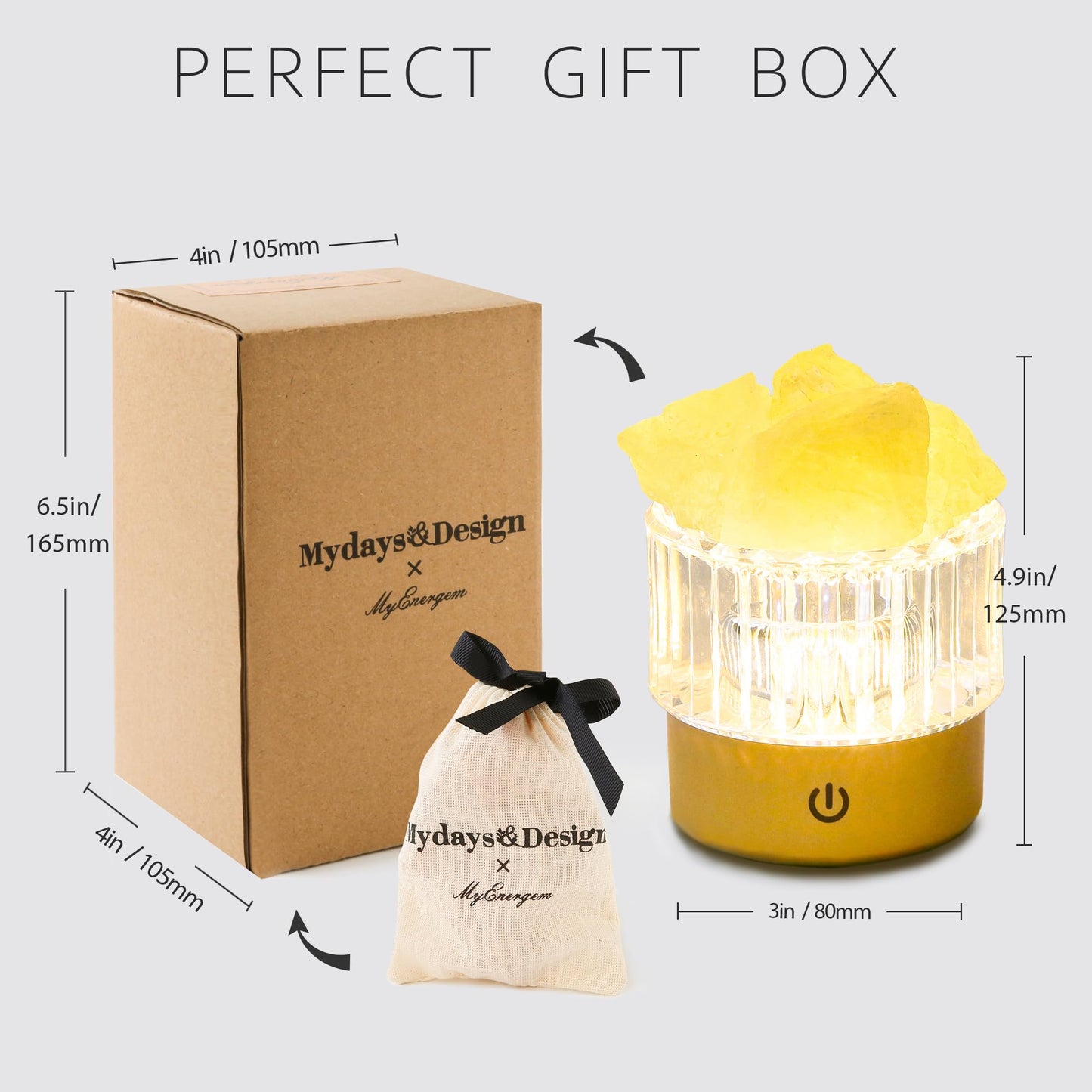 MYDAYS&DESIGN Yellow Crystal Lamp Natural Citrine Lamp, LED Light Dimmer with 3 Levels Cordless, Rocks Lamp Night Light Rechargeable for Room Home