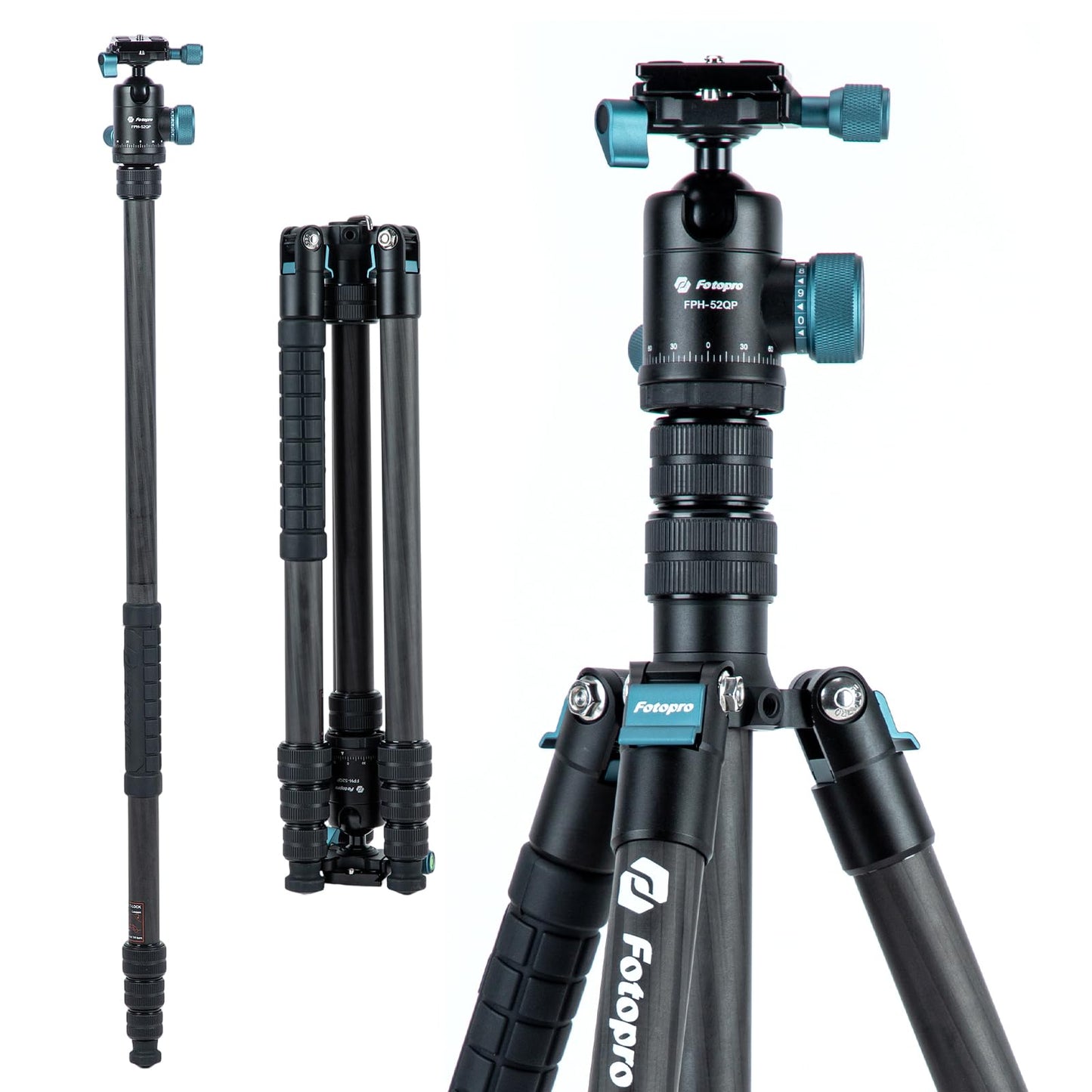 Fotopro 73" Carbon Fiber Tripod for Camera Compact Travel Tripod with Ball Head Detachable Monopod with Quick Release Plate and Camera Bag Load up