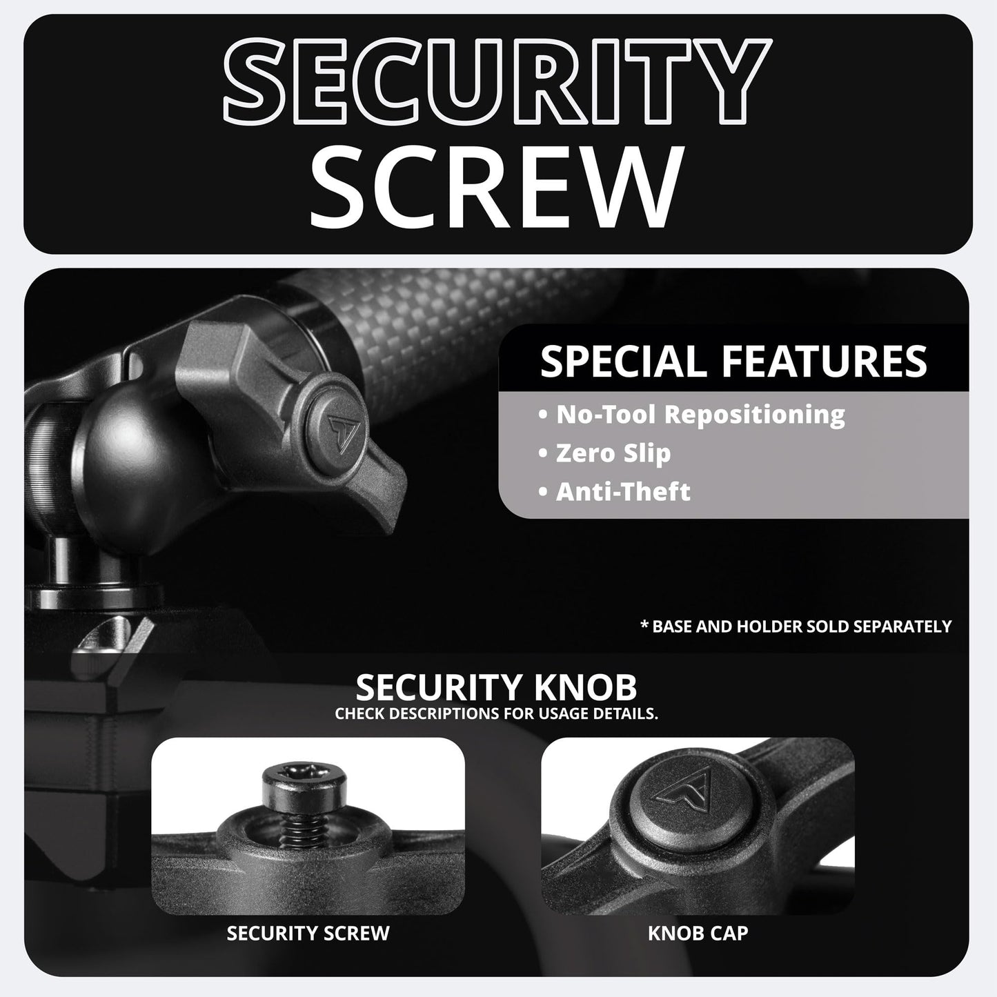 Tackform 7" Long 20mm Ball and Socket Arm DuraLock 20 Series Carbon Fiber Arm | Dual 20mm Sockets with Optional Anti-Theft Knobs | Black