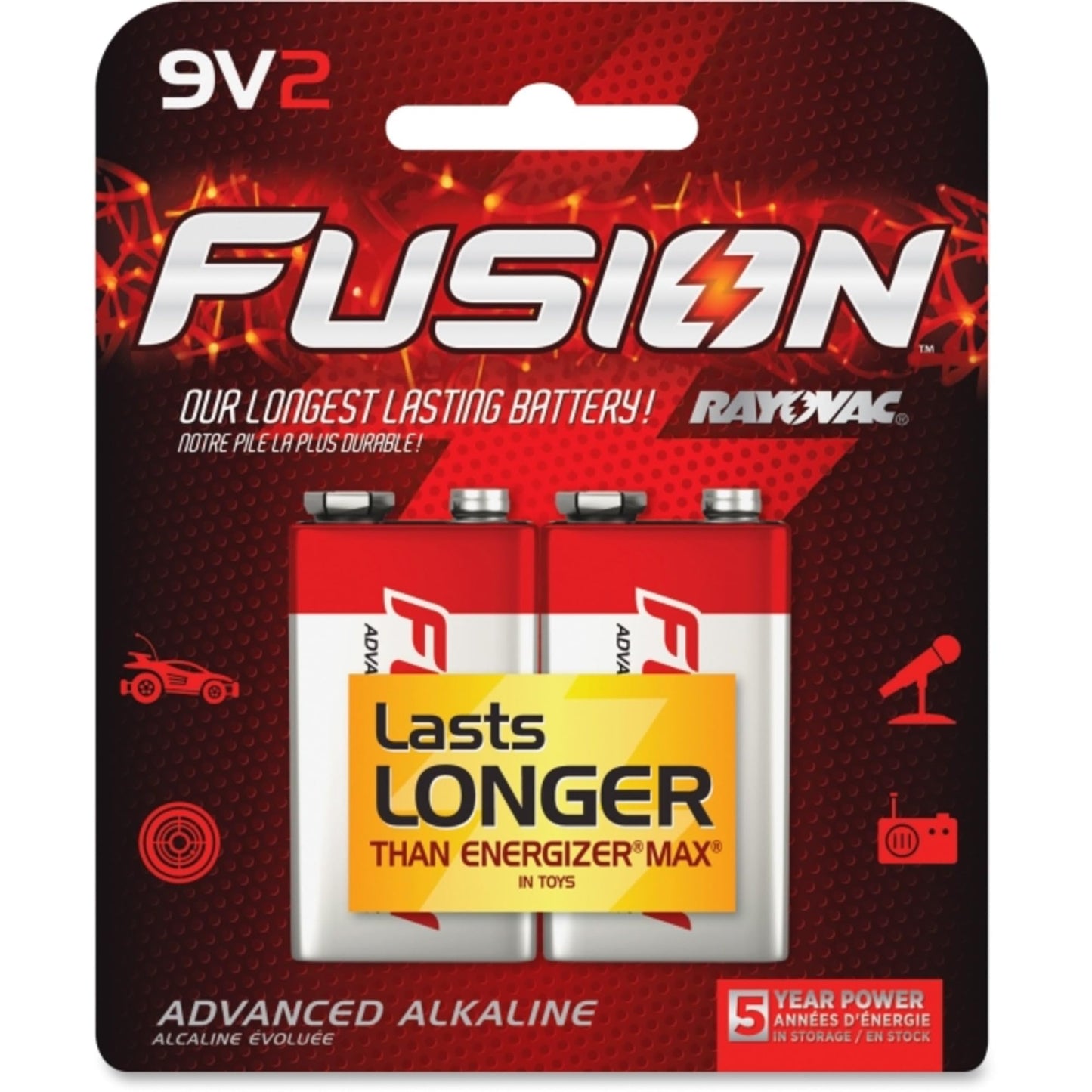 Rayovac Fusion Advanced Alkaline Batteries, 9V, 2/Pack