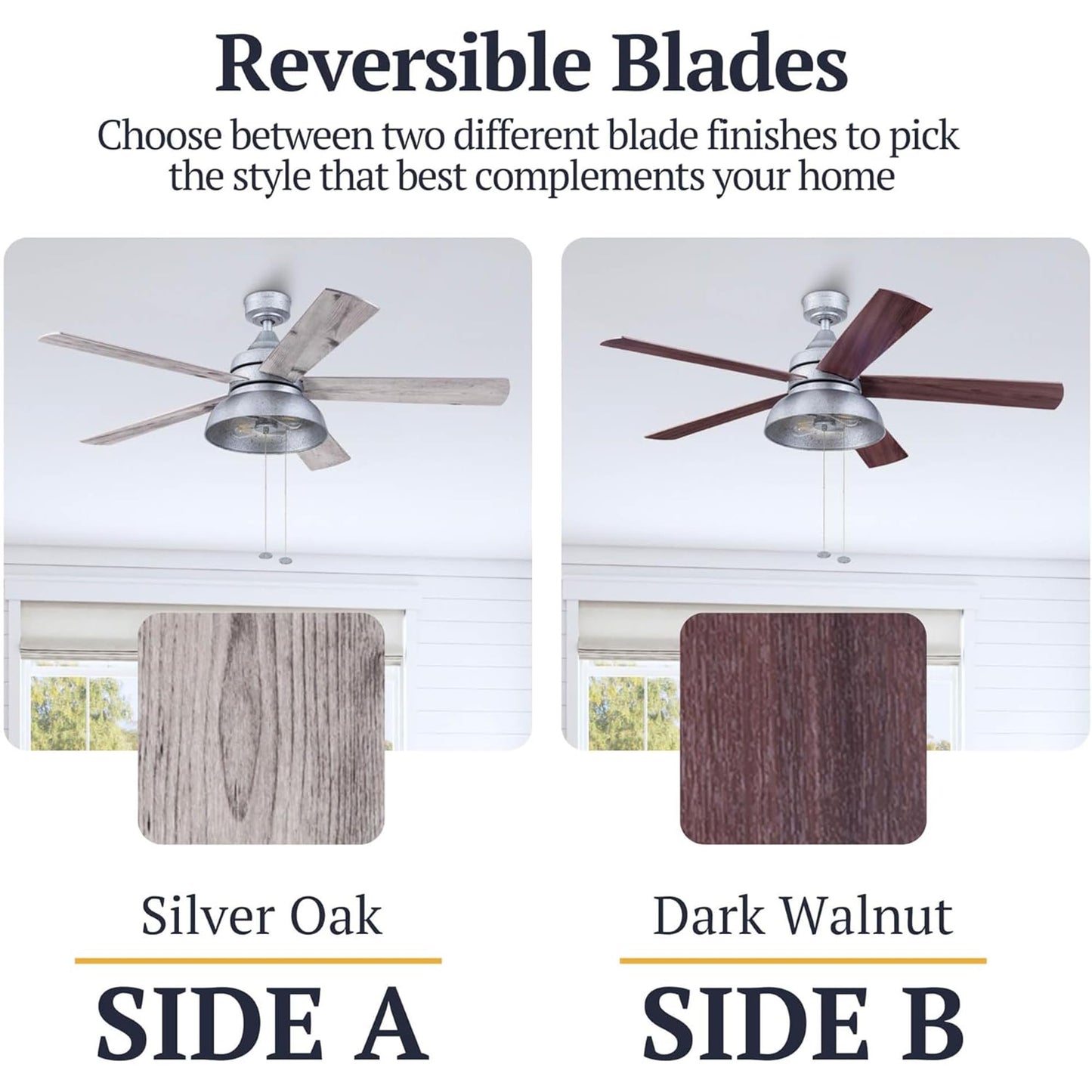 Prominence Home Brightondale 52 Inch Industrial Indoor/Outdoor Ceiling Fan with Light, Pull Chain Control, 5 Dual Finish Blades, Galvanized
