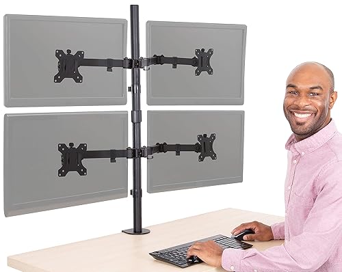 Stand Steady Clamp-On 4 Monitor Mount Desk Stand | Height Adjustable Quad Stand With Full Articulation VESA Mounts | Fits Most LCD/LED Monitors 13-32