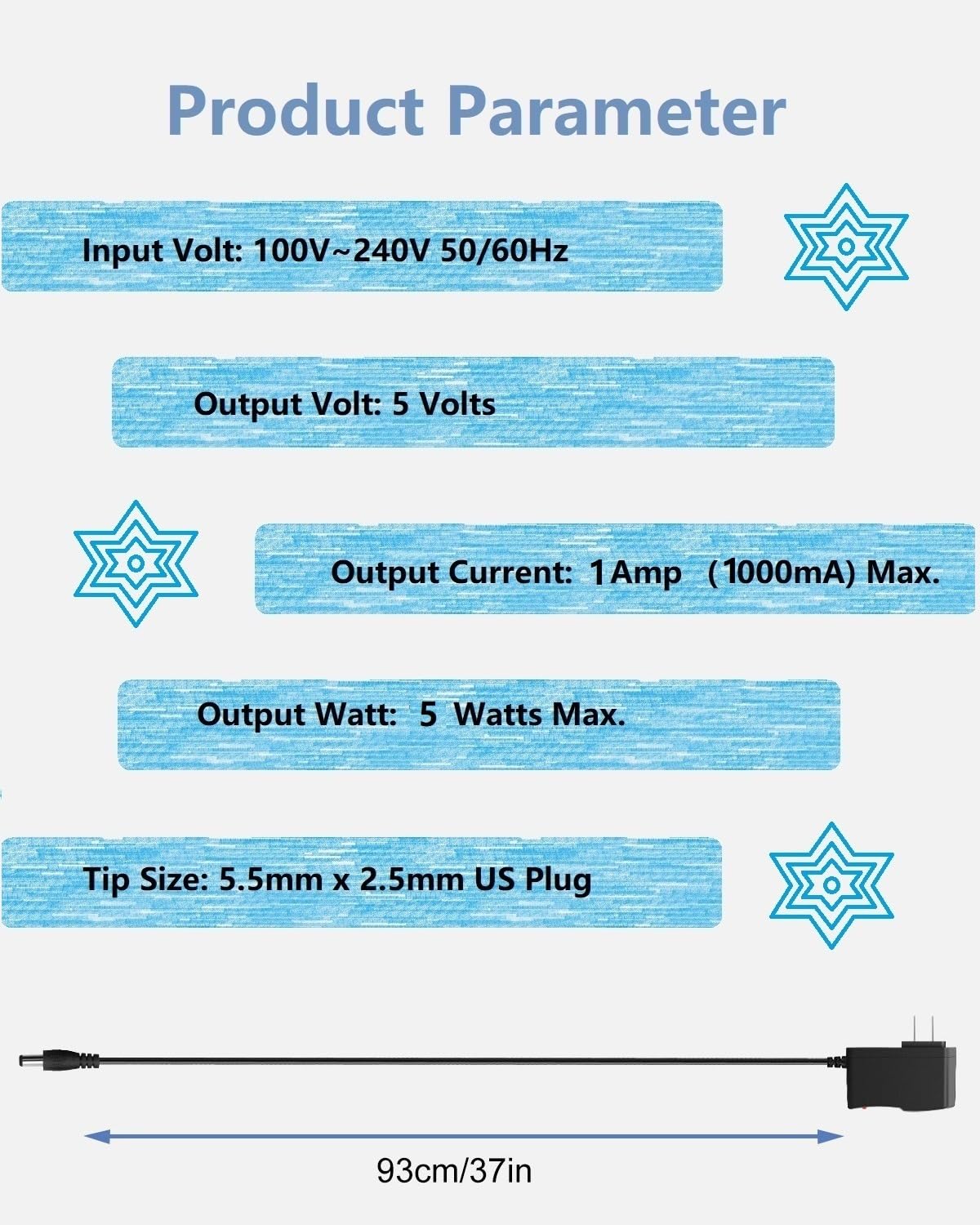 5V 1A Power Supply Adapter, AC to DC 5V Power Adapter, 100-240V 50-60Hz AC Input to DC 5Volt 1Amp Universal Transformer, 5.5mm x 2.5mm US Plug