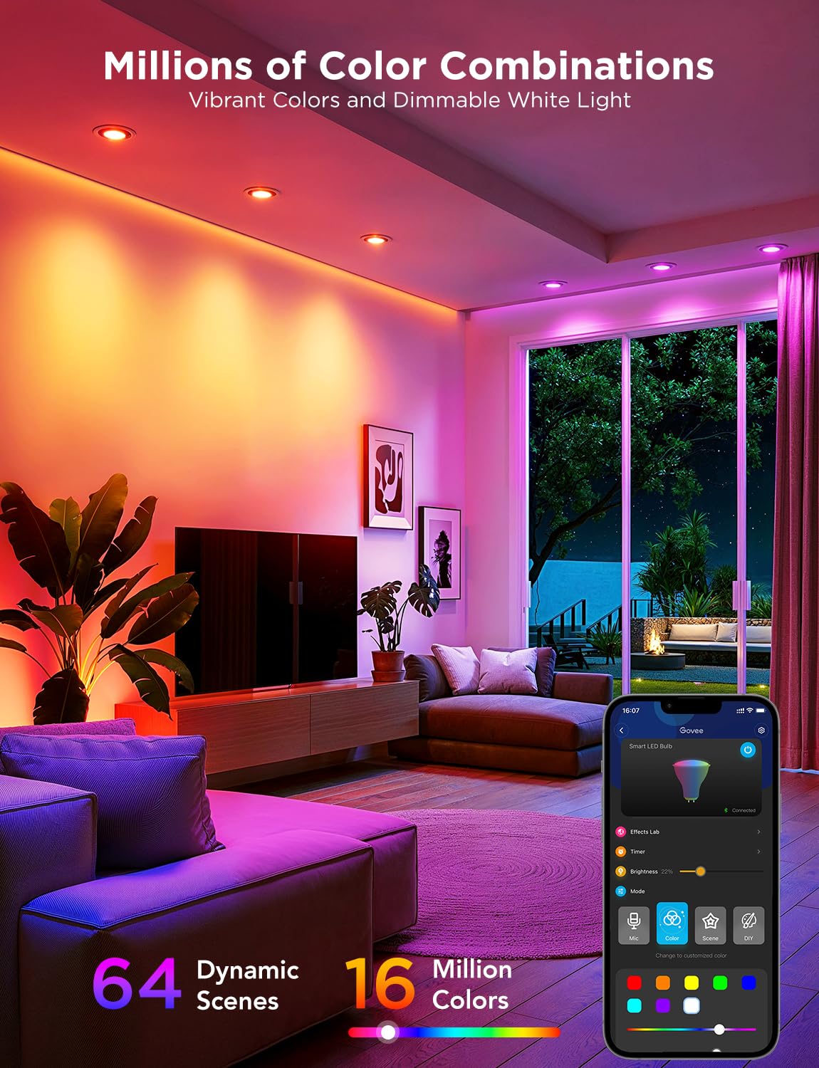 Govee GU10 Smart Bulb, MR16 LED Bulbs, 400LM, 4 Pack, GU10 Base