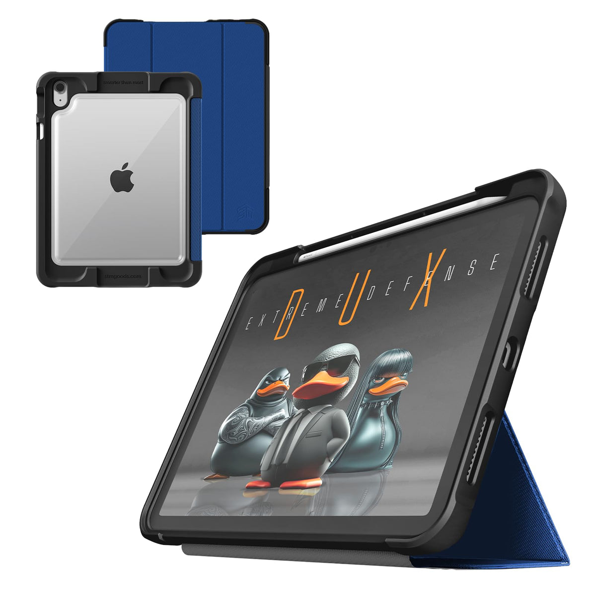STM Dux Ultra Case for iPad A16/10th Gen - Rugged MIL-SPEC Drop Protection, Snap Magnetic Stand, Pencil & Crayon Storage, Clear Back, Auto Sleep/Wake
